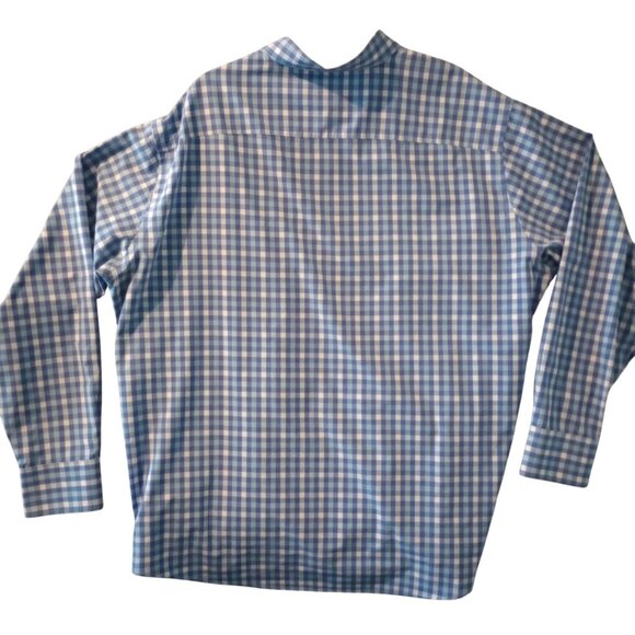 Peter Millar Summer Comfort Long Sleeve Blue White Check Button-Up Shirt XXL - Picture 3 of 6